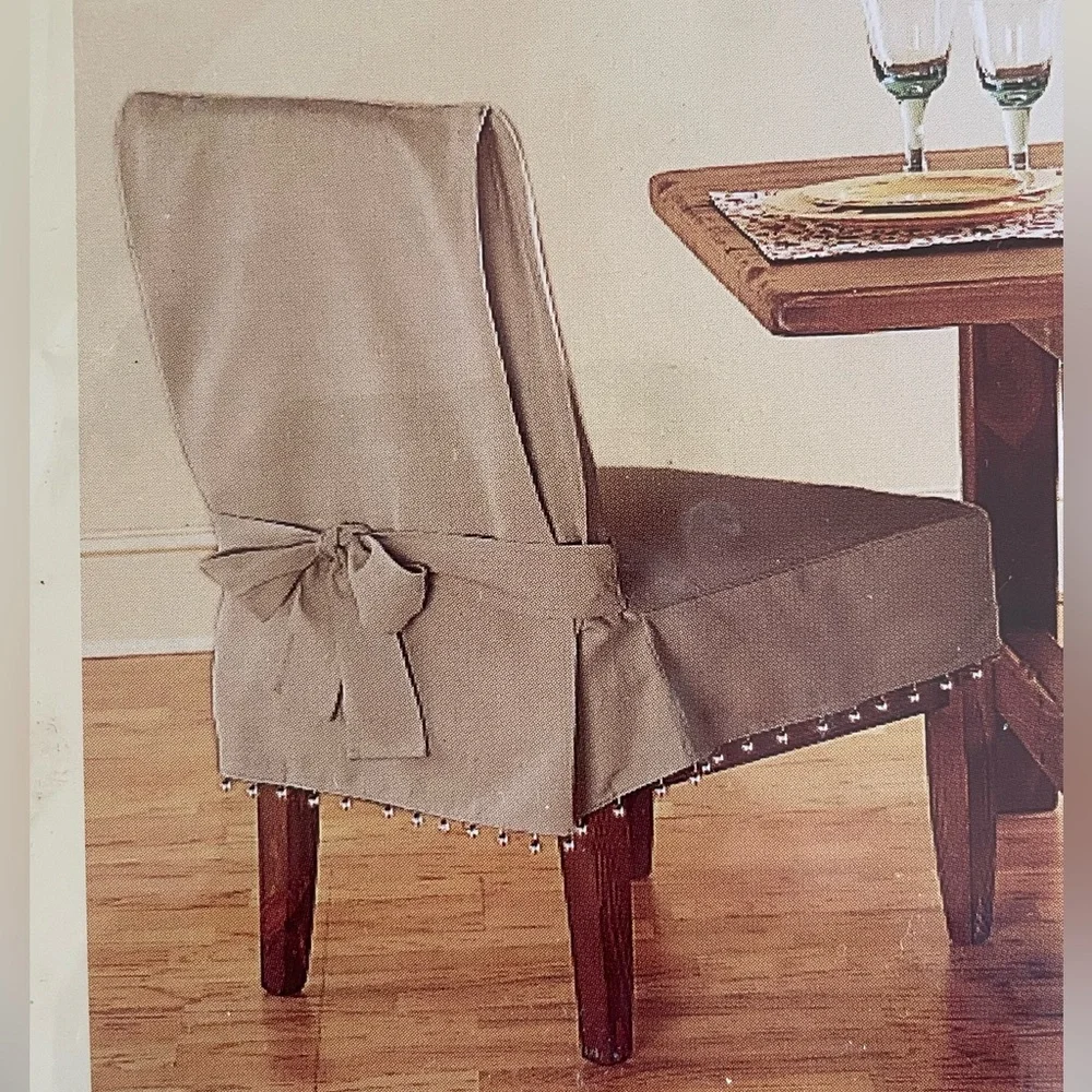 Pier One Dining Chair Slipcover with Beaded Skirt - Beige